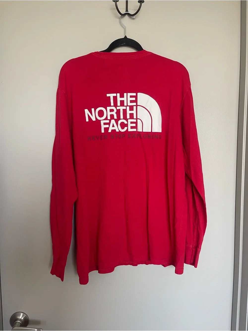 The North Face Men's Long-Sleeve Logo Tee in Red with White Logo